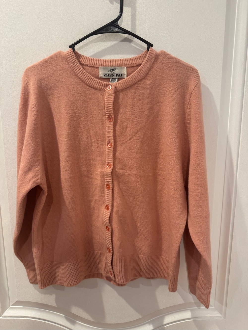 Zhen Pai Italy 100% Wool Pink Button Cardigan Sweater Women’s Classic Knit